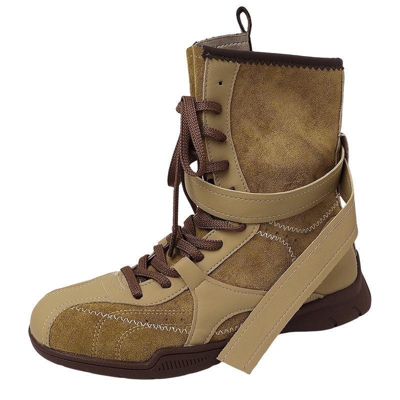 Retro-Stil Nischen-Farbpassende Riemen Boxstiefel Damen Herbst- und Wintermode Vielseitiges Design Splicing Casual Martin Kurzstiefel