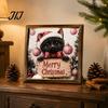 Placa de Boas-Vindas de Natal para Porta da Frente Placa Vintage, Boneco de Neve Papai Noel Gato Preto Decoração de Madeira Fofa Arte de Parede Sala de Estar Corredor, Feriado