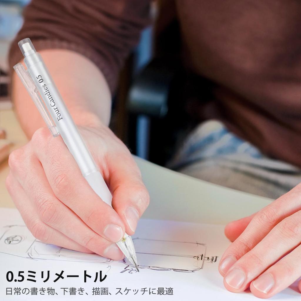 Four Candies Mechanical Pencil Clear Pencil with HB Lead Refills Eraser White Frosted Mechanical Pencil for Writing Set, Case, 0.5mm 3pcs, 180pcs,