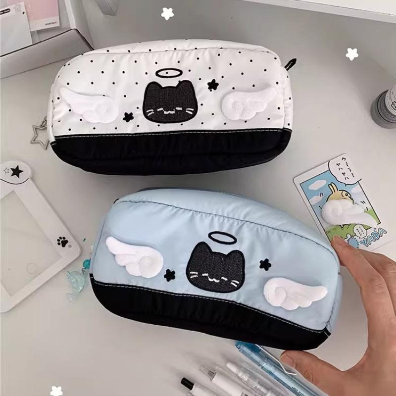 Étui à crayons mignon chat ange dessin animé imprimé Papeterie étudiante Rentrée scolaire Sac de rangement Fournitures scolaires Stylo Papeterie Cadeaux