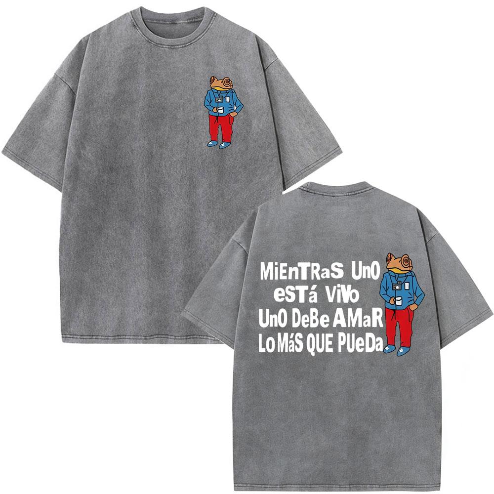 Rapper Bad Bunny Vintage gewaschene T-Shirts Debi Tirar Mas Fotos DTMF Album T-Shirts Herrenbekleidung Mode Hip Hop Baumwoll-T-Shirt