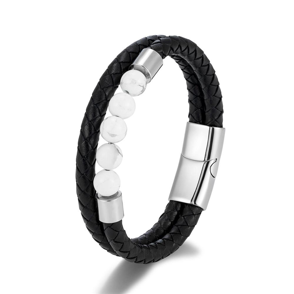 

Multi-layer Braided Leather Charm Bracelet Peacock Green Tiger Eye Stone Bracelet For Men Simple Stainless Steel Jewelry 23cm