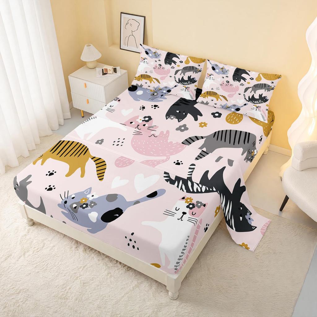Cartoon Space Bunny Pattern Bed Hat Four-Piece Bedding Set Bedroom Dormitory Bedding Decoration