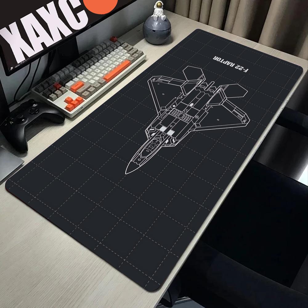 HYBXAXC F22 Fighter Jet Blueprint Mouse Pad Large Computer Office Game Table Mat Rubber Anti-slip Keyboard Mousepad Long DeskPad