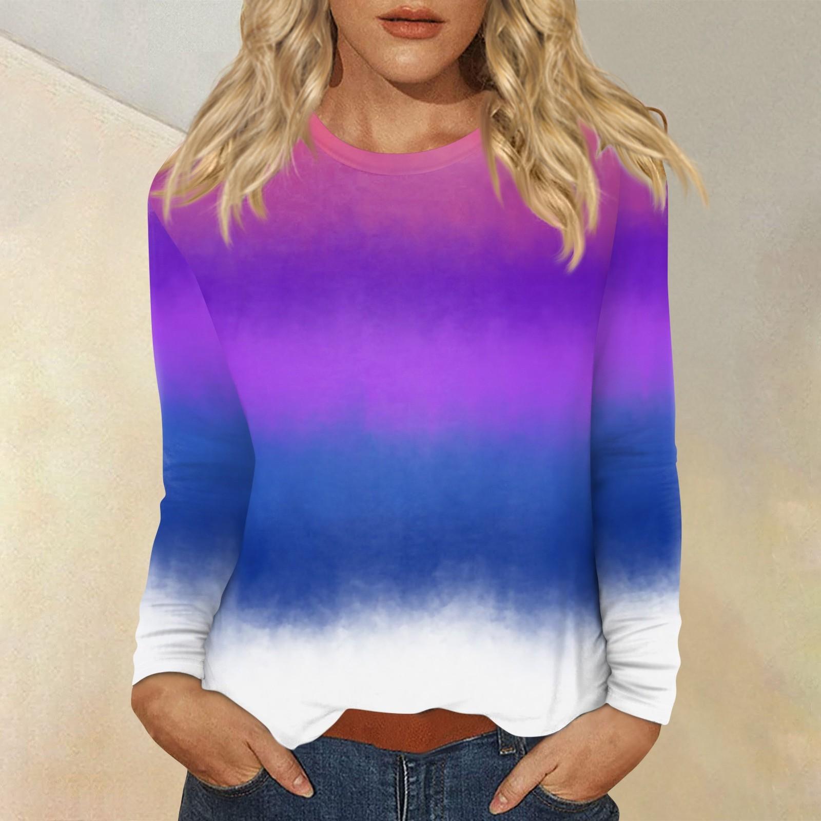 

Women s Daily Casual Long-sleeved Printed Crew-neck Top M фіолетовий