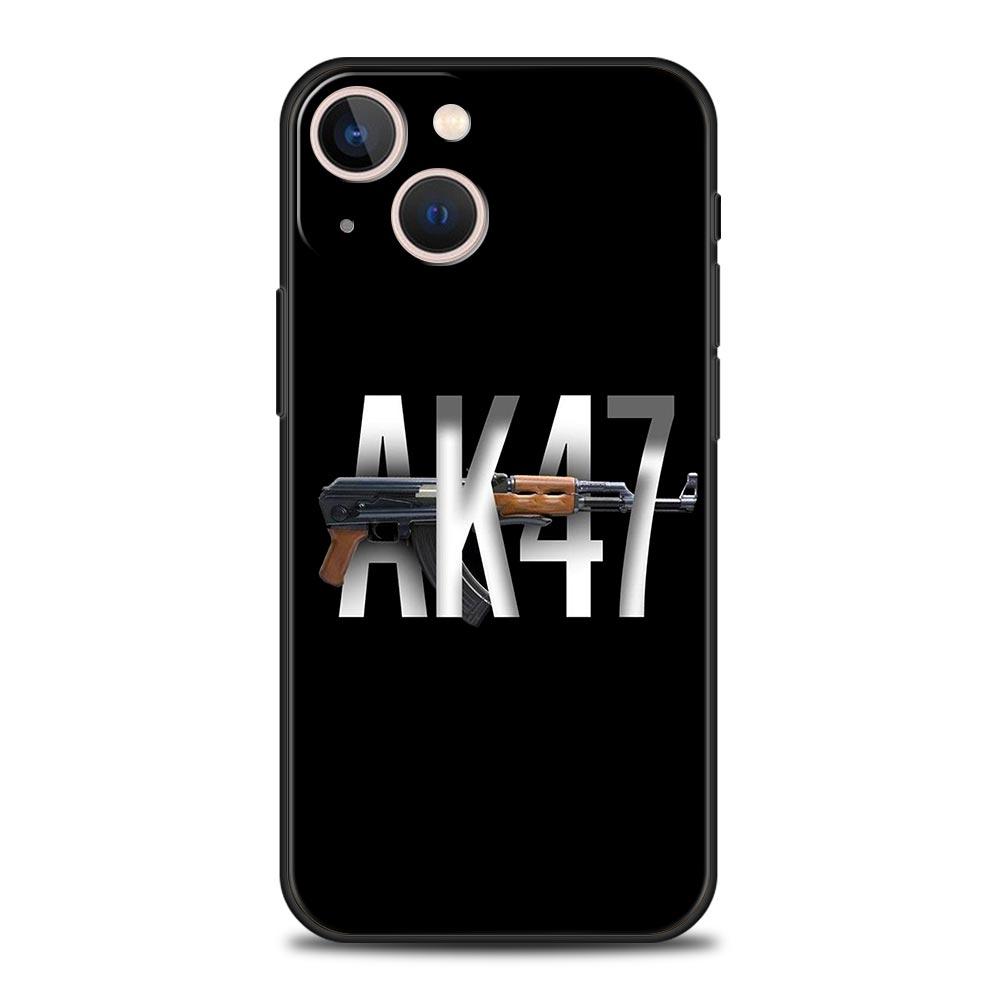 AK47 Handgun Gun BUllets Phone Case For Apple iPhone 11 15 14 Pro MAX 12 13 7 8 Plus X XR XS MAX SE Silicone Black Cover Funda