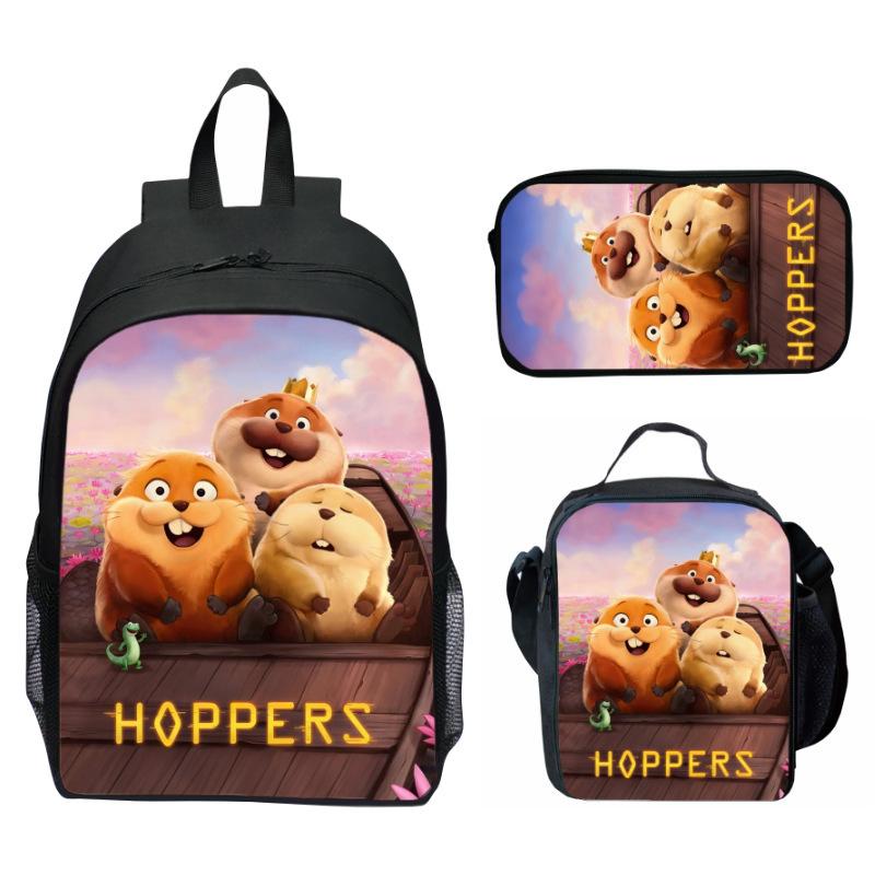 Hoppers Biber Metamorphose Druck 3-teiliges Set Schulrucksack Brottasche Federmäppchen Cartoon Schüler Set