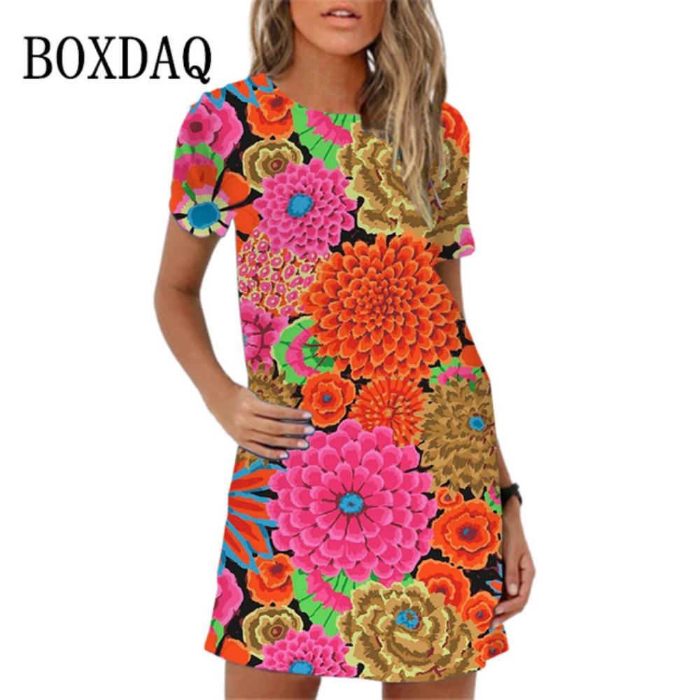 2025 Spring Summer New 3D Print Butterfly Flower Short Sleeve Mini Dress Women Casual A-line Dress Female Clothes