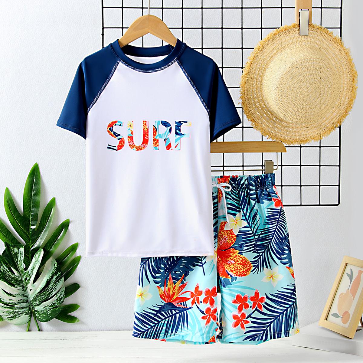 

Boys 2025 Two-Piece Short-Sleeve Swimsuit with Letter Print Beach Shorts 10 Years білий