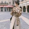 2023 Women's Mid-Length Color Block Trench Coat - British Style Draping Over-the-Knee Jacket for Spring/Autumn.