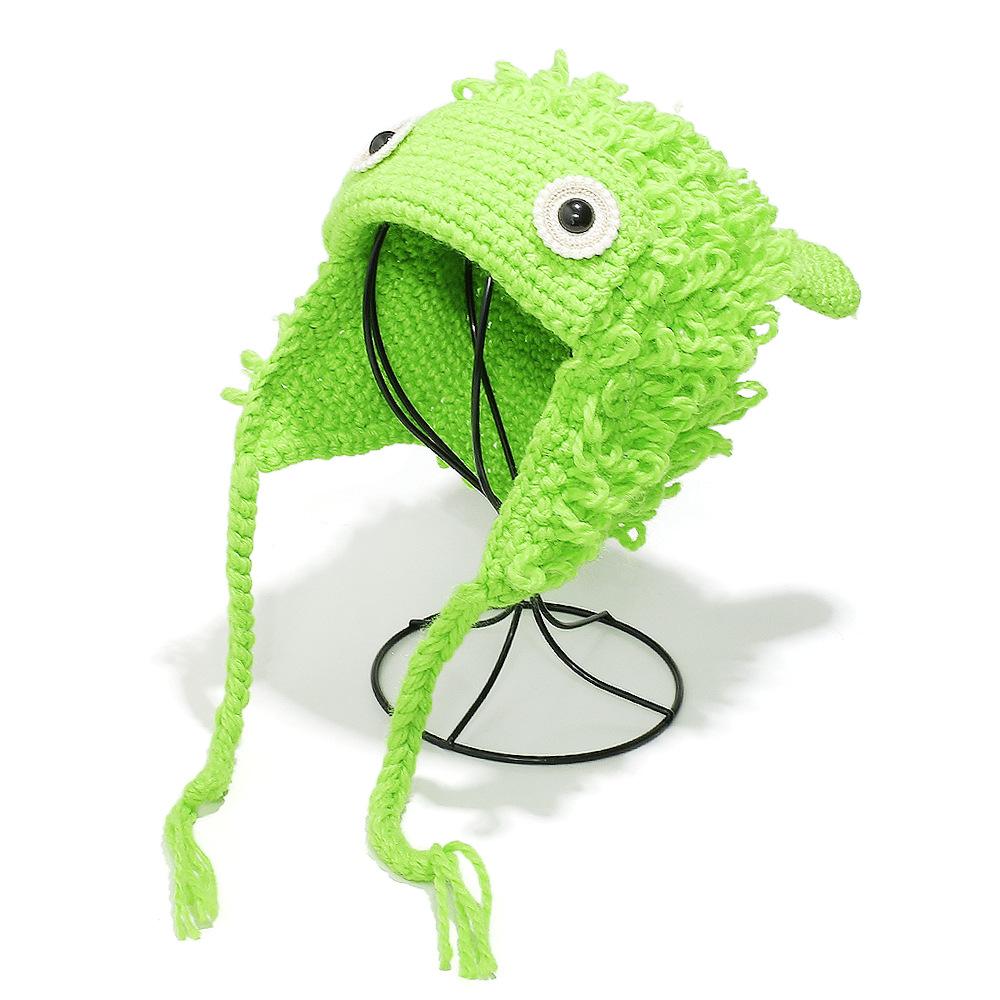 Autumn and Winter New Personality Funny Cute Cartoon Pullover Hat Hand Crocheted Ear Protector Wool Hat Women