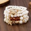 4pcs/set Ethnic Style Simulated Pearl Bracelets Adjustable Multilayer Hand Chain  For Women
