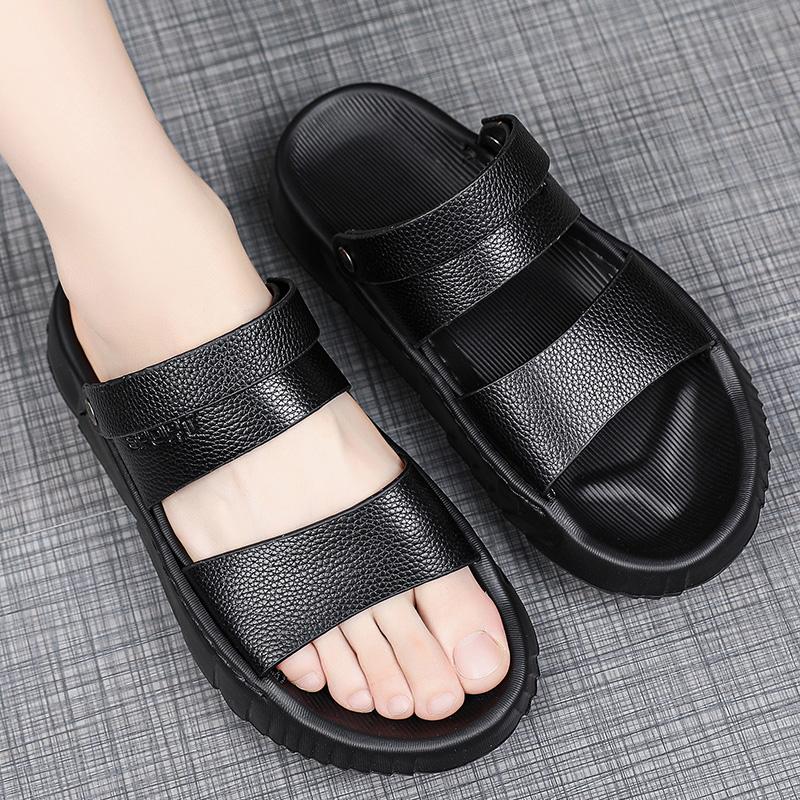 

Шкіряні сандалі чоловічі літні нековзкі з м якою підошвою татові сандалі для вулиці, водіння, подвійного призначення, спортивні та повсякденні, пляжні шльопанці 45 чорний