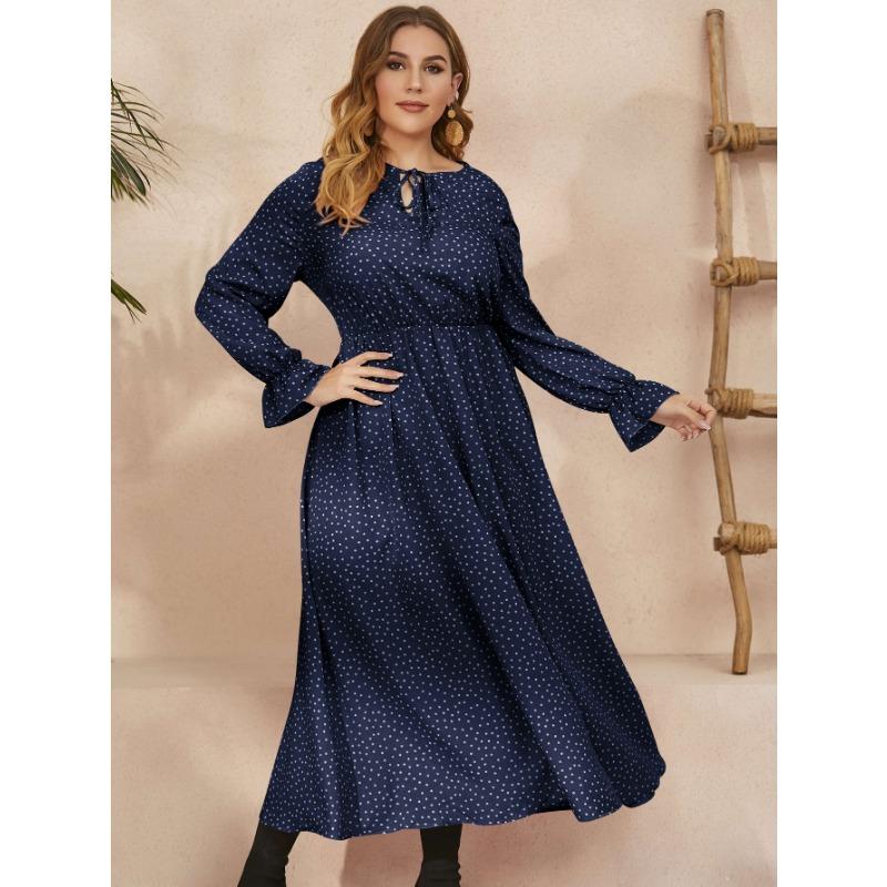 Lente en herfst plus size damesjurken Polka Dot losse lange mouw jurk