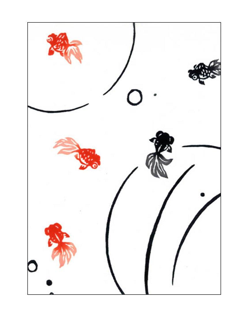 

Tenugui Hand Made in Niwa-zome Towel, Chu-dyed, 100% Cotton, Japan, Goldfish Play