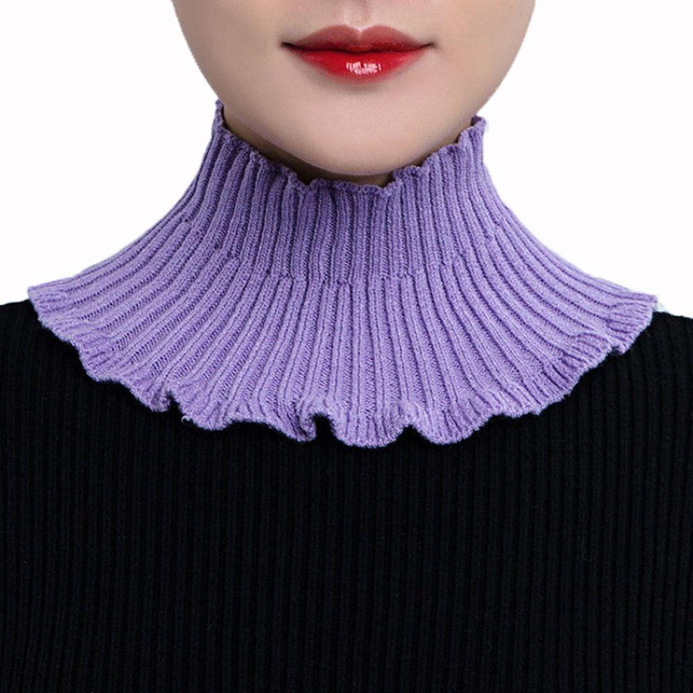 Winter Solid Color Ruffle Autumn Knitted Scarf Women Bib Neck Guard Korean Style Fake Collar