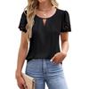 Women's New Summer Fashion Fashion V-neck Hollow Lace Short-sleeved Chiffon Shirt
