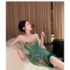 Summer New Women's Clothing Celebrity Style Suspender Dress Green Beads Slim Hip Wrap Travel Party Evening Dress Dress