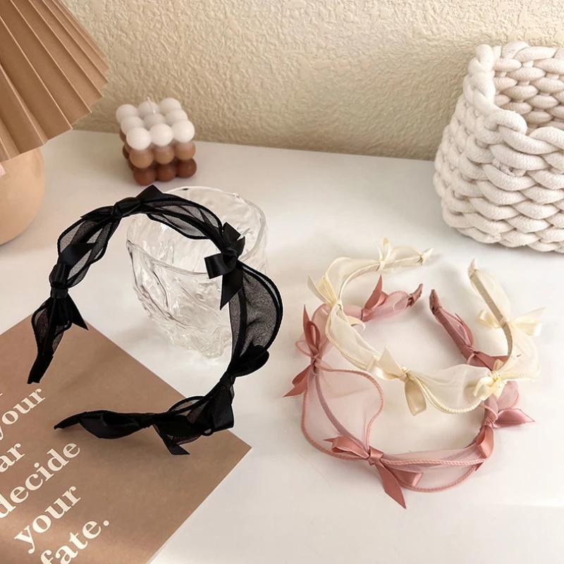 Fashion Bow Knot Headband Princess Temperament Simple Headdress Lace Mesh Hairband for Women Girls Hair Hoop Hair Accessory