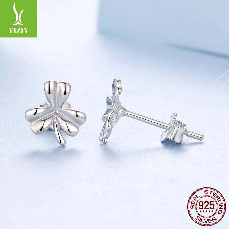 

Lucky Clover Plain Silver Stud Earrings Women S Simple Fashion Leaf S925 Sterling Silver Stud Earrings