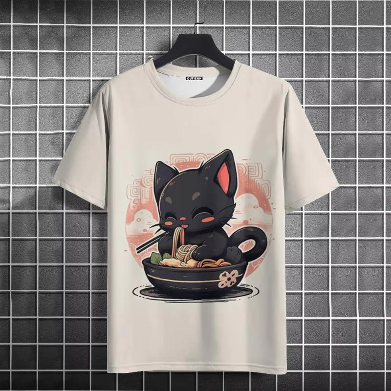 Men's T-Shirt Japanese Style Cat Graphic 3d Print Women Clothing Fashion Casual Short Sleeve Oversized T Shirt Harajuku Tops