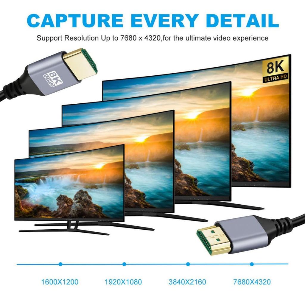 chenyang HDMI HDMI Type A Male to 8K 4K HDTV Extension 2.1 Cable, Male, Cable, 2.0m