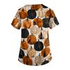 Womens V Neck Halloween Print Short Sleeve Scrub Top with Pocket Side Slit Medical Uniform Shirt for Healthcare Professionals