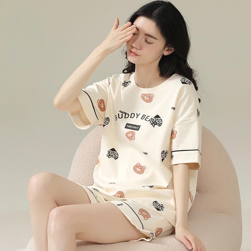 

Літній повсякденний вільний тонкий Жіночий піжамний набір Футболка з круглим вирізом і шорти Одяг для сну 2 предмети комплекти піжама для дівчини Юнацький домашній одяг XXL