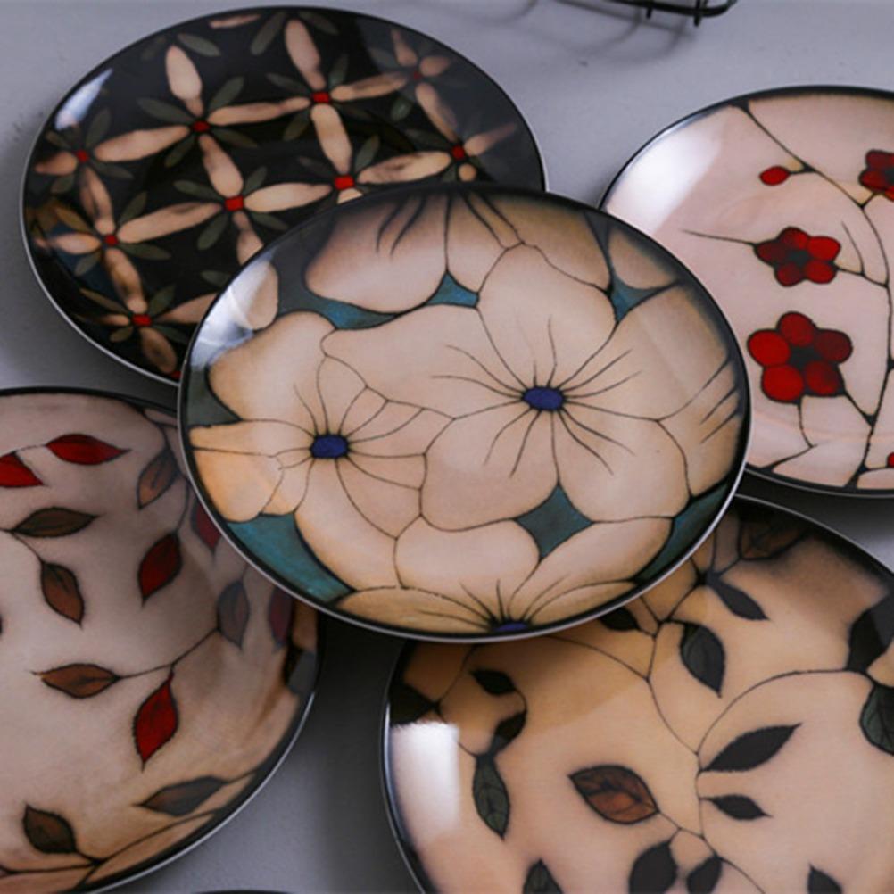 Vintage Ceramic Flower 8-inch Plate Wall Decorative Plate Mysterious Face Plate Decoration Stentless Livingroom Home Decor