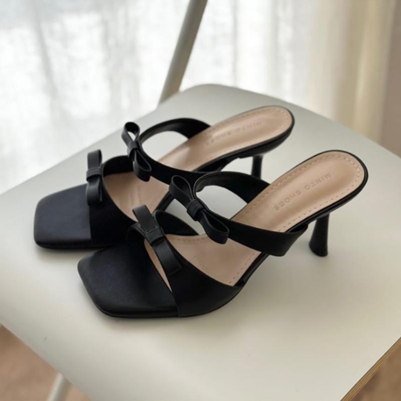 Melting Brown Women Ribbon Strap Slipper Heel