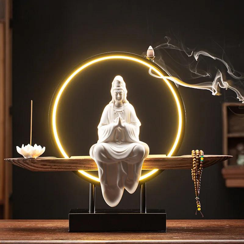 Zen Style Guanyin Ceramic Statue New Chinese Home Decor Buddha Altar Ornament