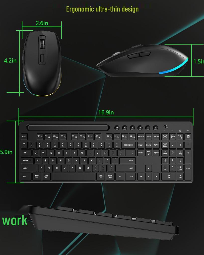Ergonomic Colorful Backlit Wireless Keyboard and Silent Mouse Combo with Charging Feature