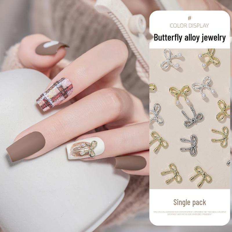 

Japanese Bow Nail Art Accessories with Pearls - Gold & Silver Bowtie Miniatures
