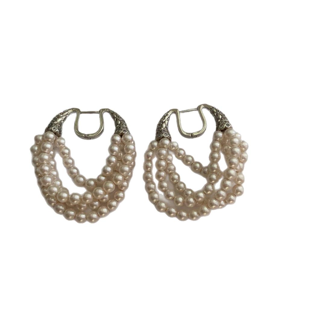 French Multi-Layer Pearl Fringed Ear Buckle Earrings, Court Style, Extravagance, Autumn And Winter Temperament, Versatile Earrings, Light Luxury