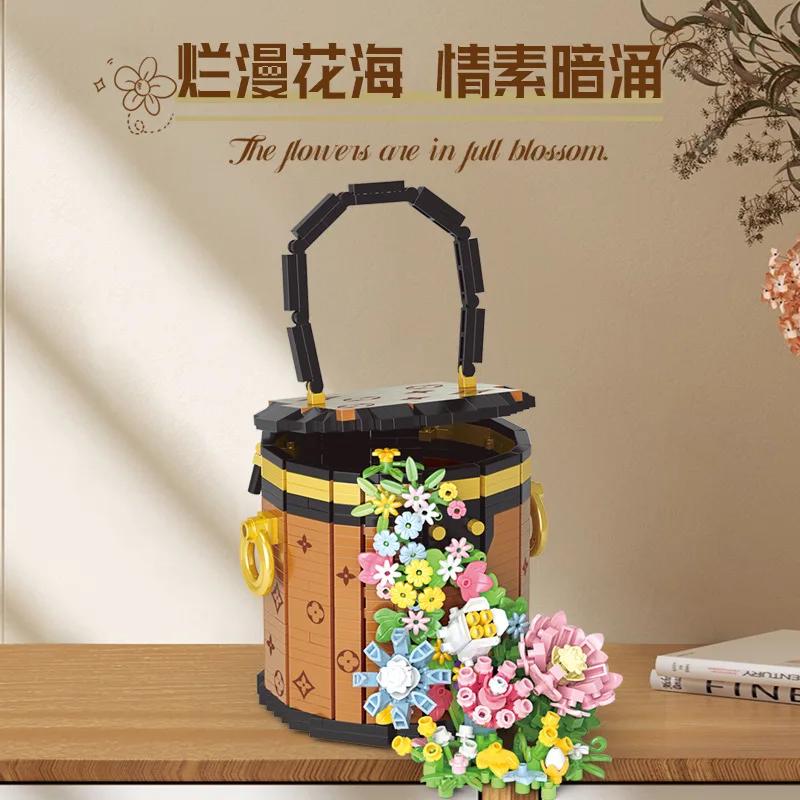 

Awesome Flower Succulents Basket Building Blocks Eternal Bag Bonsai Gardens Romantic Bricks DIY Potted Plants Model toys gift
