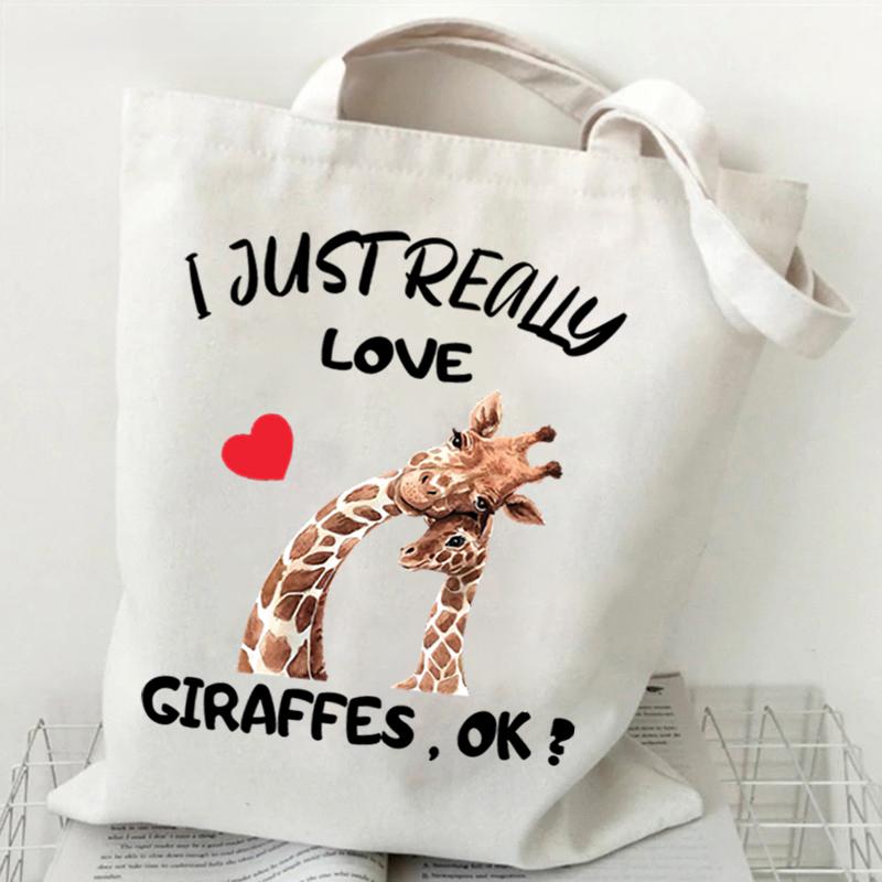 Shopping Bag Giraffe Fashion Cartoon Canvas Portable Tote Bag Women Men Street Aesthetics Style Giraffe Reusable Student Handbag
