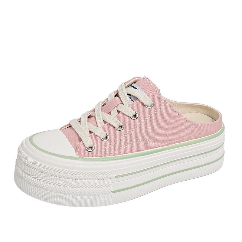 Półkapcie na grubej podeszwie na jeden pedał z płótna z główką torby damskie letnie nowe małe białe buty casualowe małe buty na platformie typu muffin