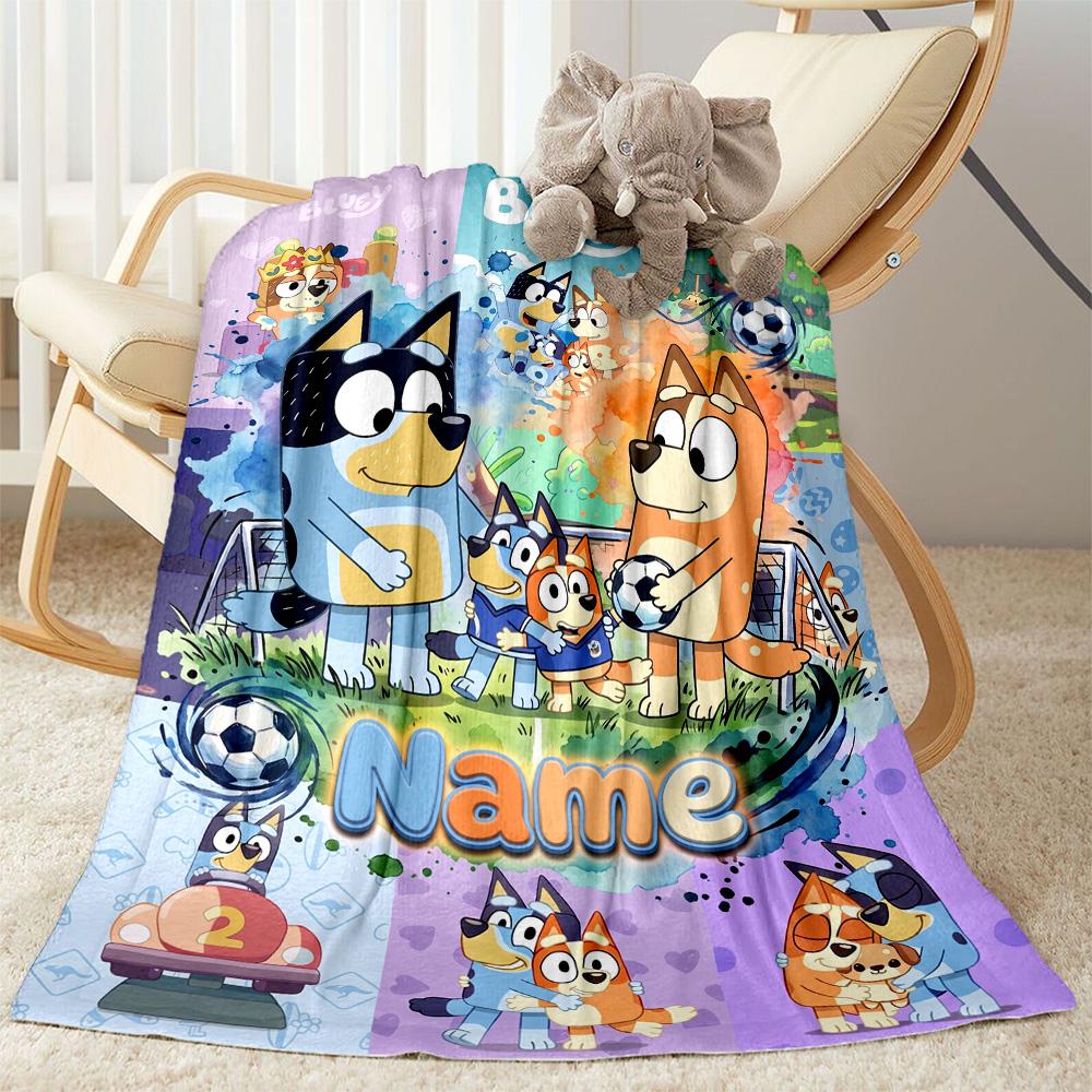 Bluey Soccer Fun Customize Your Name Blanket Gift Personalized Blanket Ultra-Soft Great for Home Decor Office Chair Office Nap Four Seasons Universal