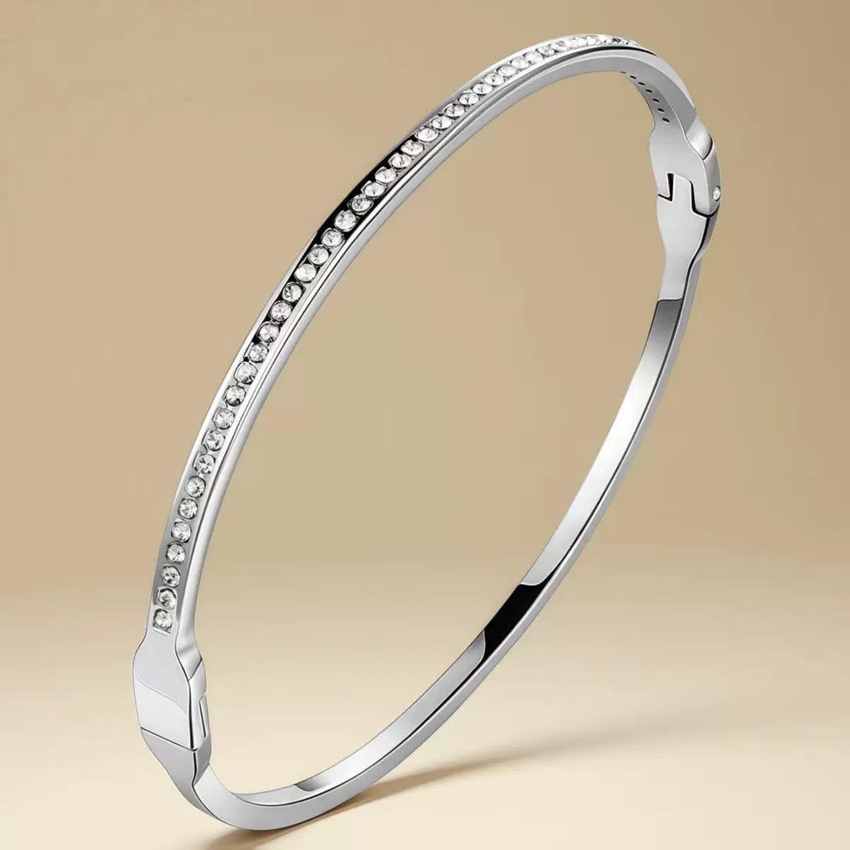 Fashionable Titanium Steel Women s Bracelet with Zircon and Diamond Detailing - High-End Stainless Steel Electroplated Clasp.