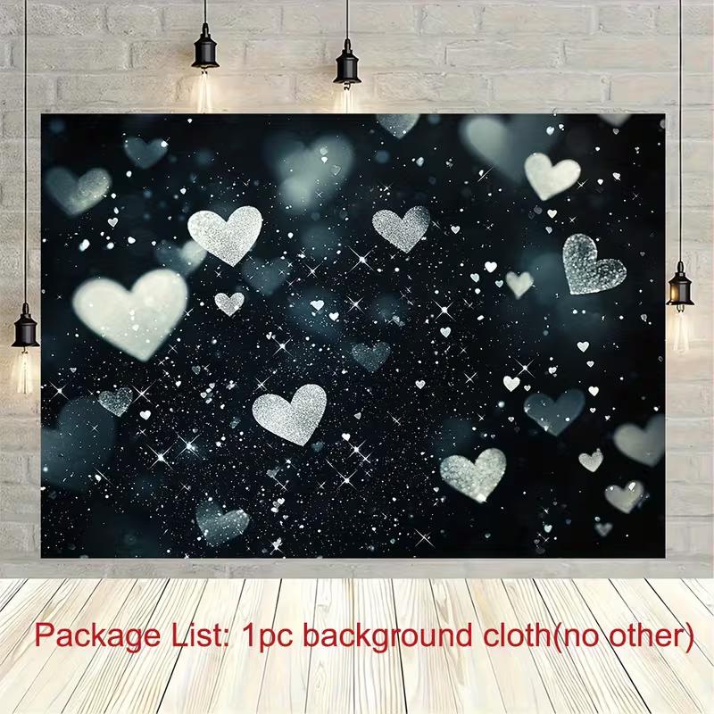

2D Black Silver Glitter Heart Backdrop Valentine s Day Photography Background 47.2x31.5inch/120*80cm
