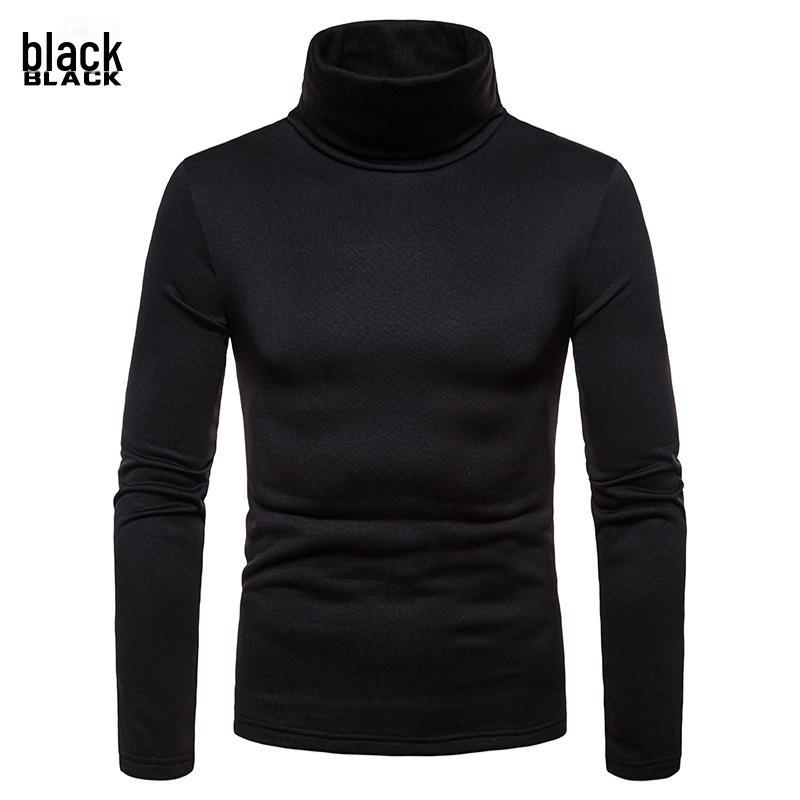 

Мужская европейская футболка с длинным рукавом и бархатным воротником, однотонная футболка для осени/зимы 2021 г. XL чёрный