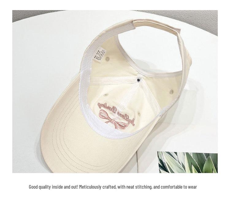 Spring/Summer Bow Embroidery Open-Top Hat: Women's Cute Ponytail Baseball Cap Fashion