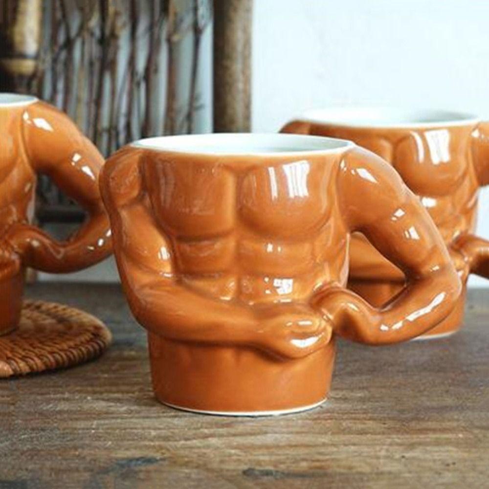 Gift Box Muscle Man Mug With Handle Funny Gift Mugs Funny Gift Unusual Route Mug  Household Use