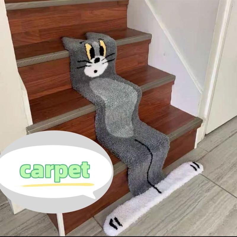 Cartoon Tom Cat Carpet Imitation Cashmere Irregular Shape Bedside Bedroom Stair Mat 60cm/23.62in