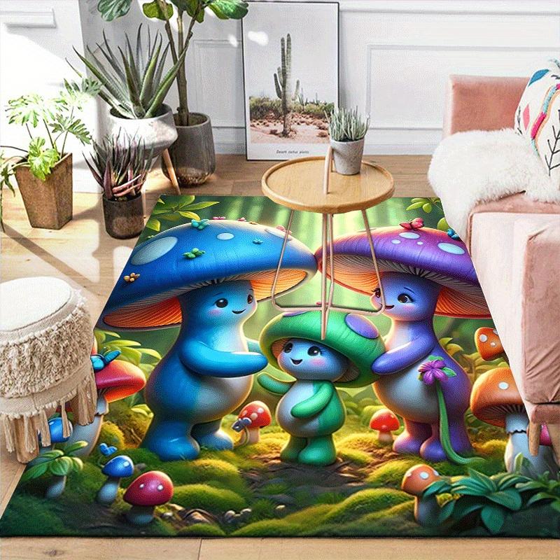 1pc Mushroom Family Design Area Rug - Soft, Anti-Slip, and Durable Gaming Room Decor for Bedroom