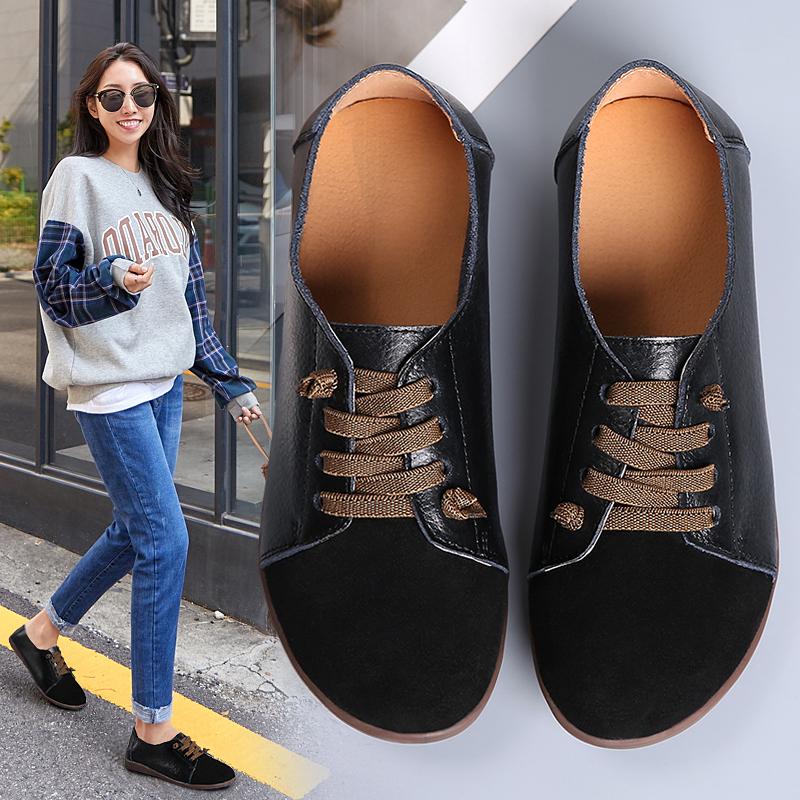 Women's Flats Loafers Leather Driving Shoes Moccasins Comfort Casual Nurse Shoes for Mother plus size