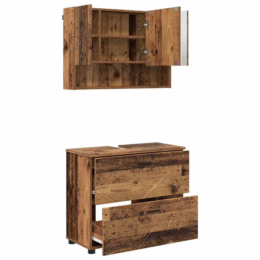 Bathroom Furniture Set with Door 2 pcs Reclaimed Wood Plywood and Metal