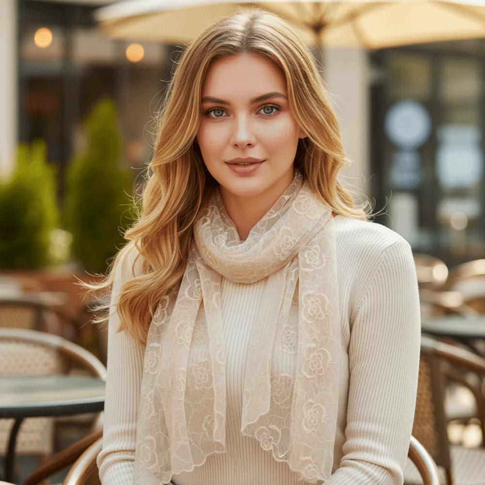 Embroidered Flower Lace Scarf Lightweight Silk Scarf Casual Sunscreen Shawl Women