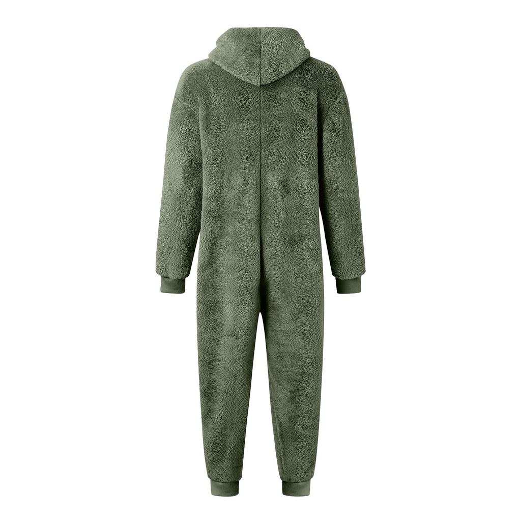 Kinder Mode Einfarbiges Fleece Kapuzen-Onesie Haus Schlafanzug Body