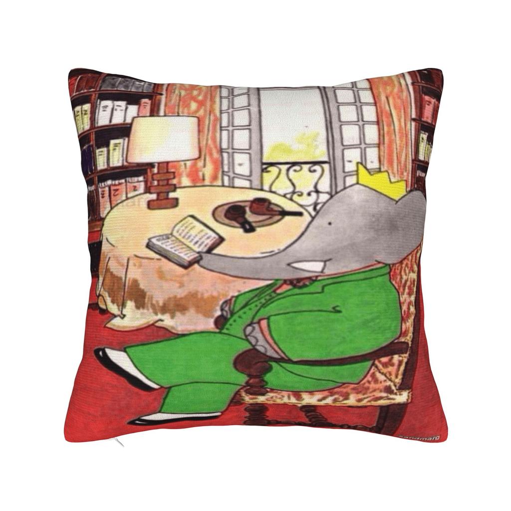 Cartoon Babar The Elephant Pillow Cover Graphic Cushion Cover Retro Trendy Pillow Case For Sofa Couch Bed Living Room